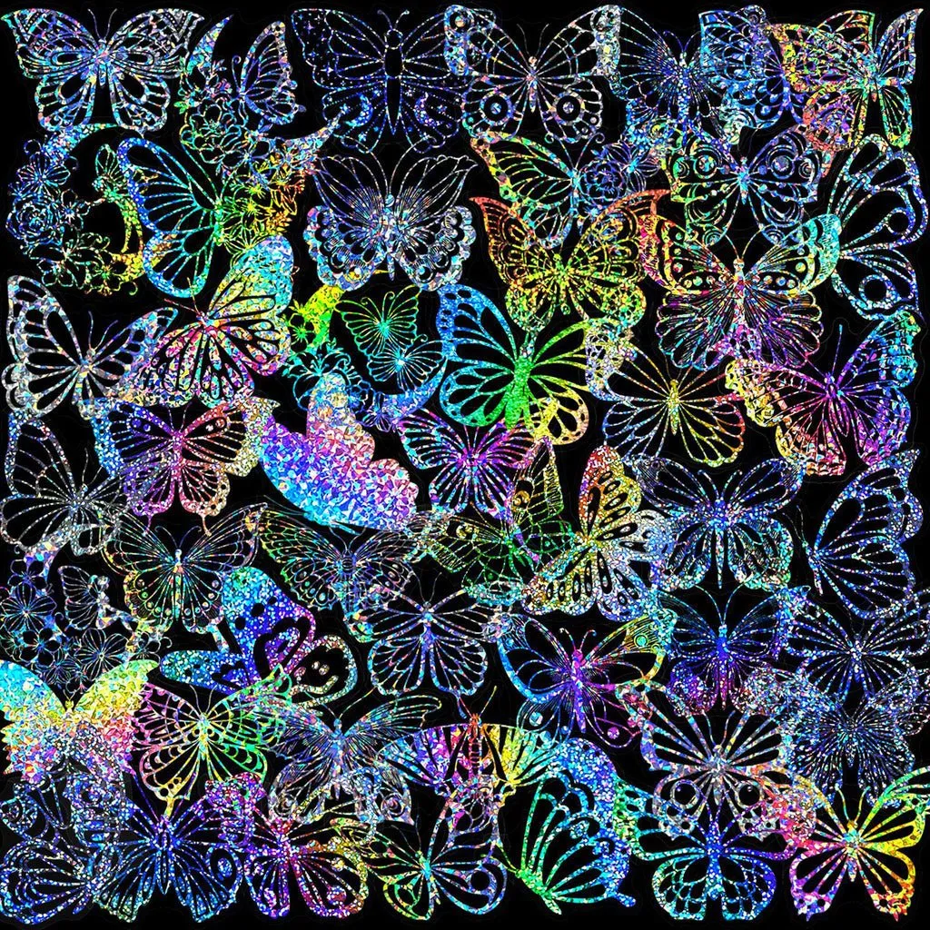 100pcs Butterfly Holographic Stickers Decorative Waterproof Adhesive Decals