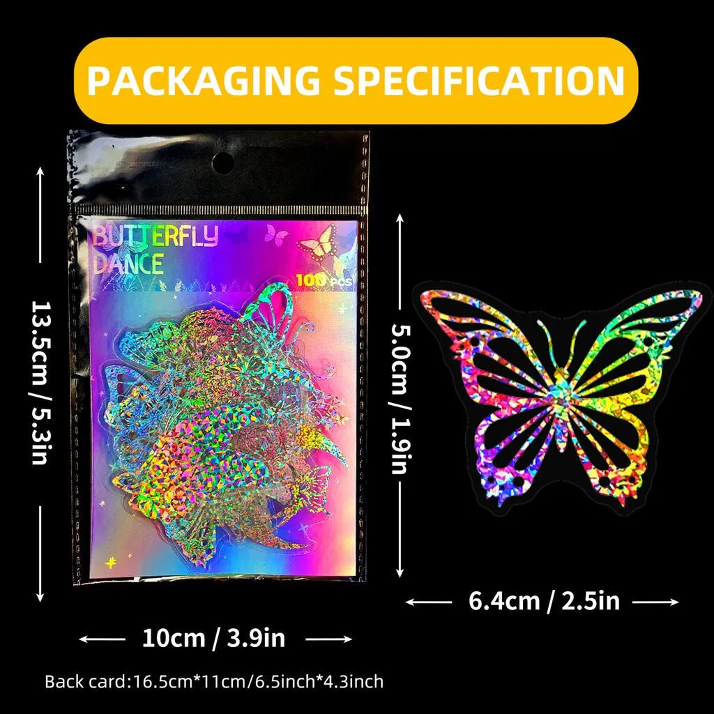 100pcs Butterfly Holographic Stickers Decorative Waterproof Adhesive Decals