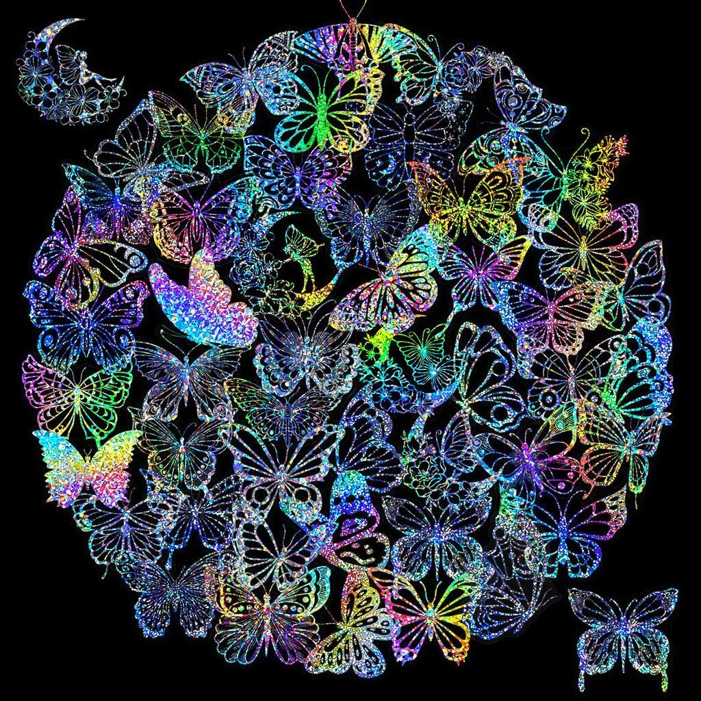 100pcs Butterfly Holographic Stickers Decorative Waterproof Adhesive Decals