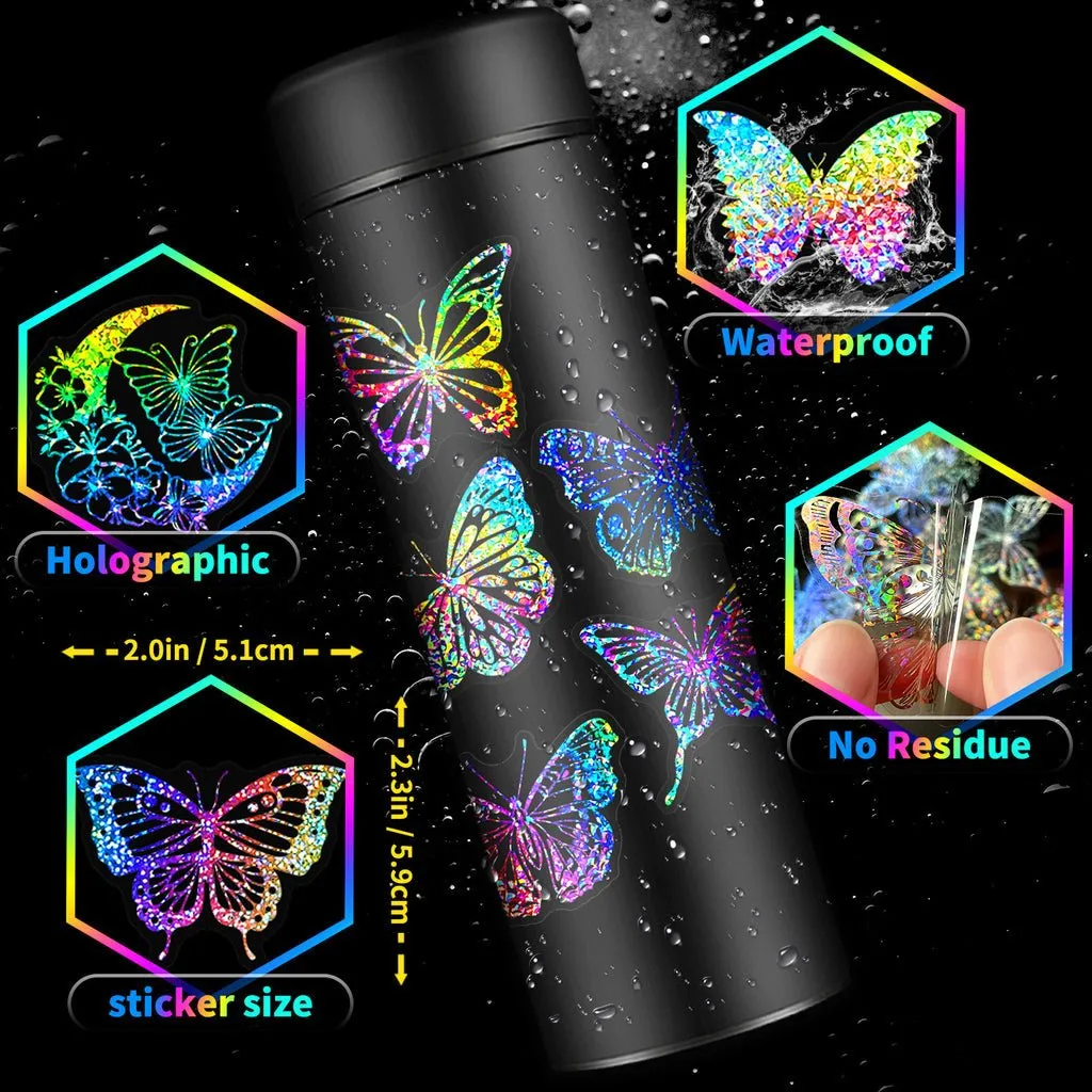 100pcs Butterfly Holographic Stickers Decorative Waterproof Adhesive Decals