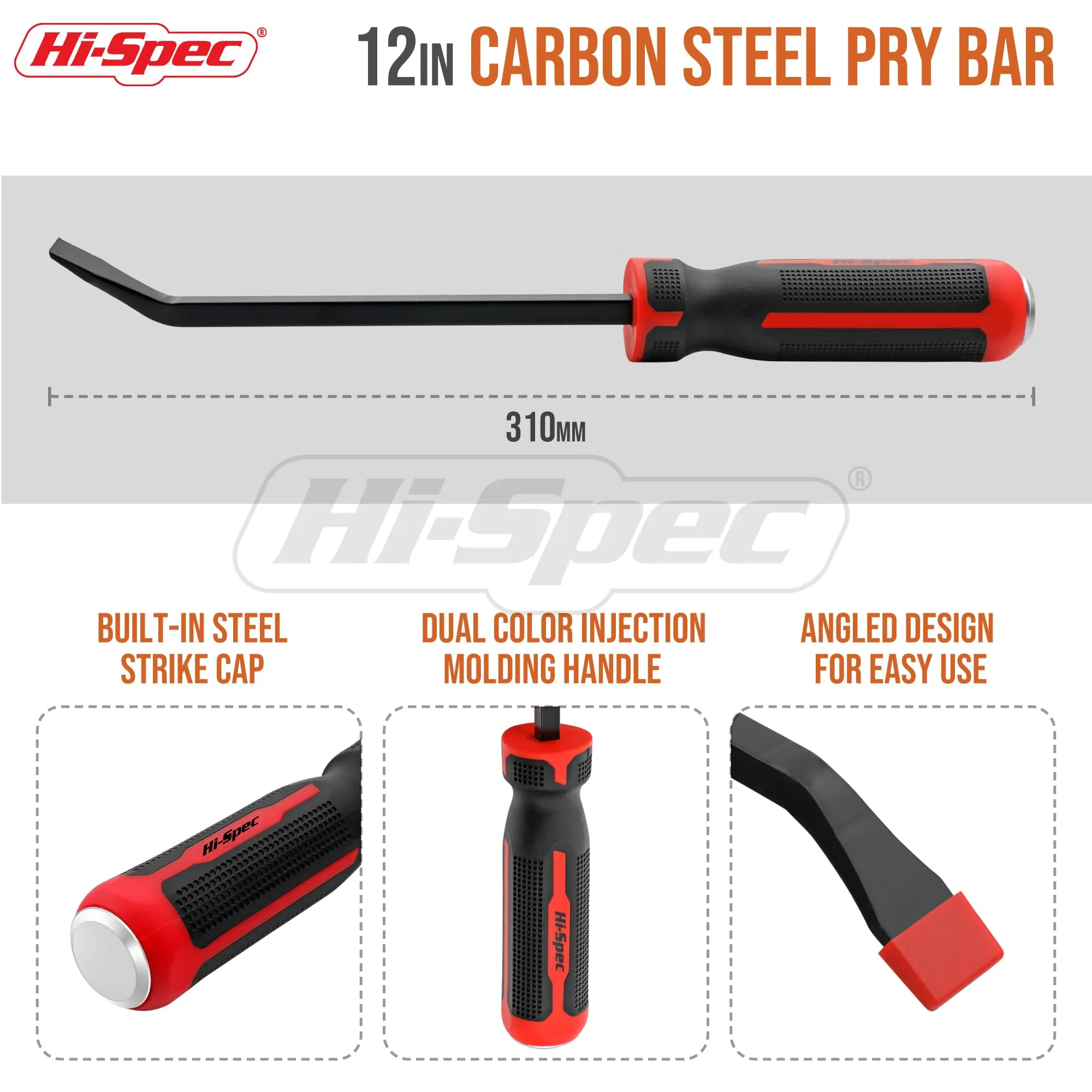 1pc 12" (1ft) / 0.3m Steel Pry Bar. Comfort Hold Handle and Heavy Duty Striking Cap