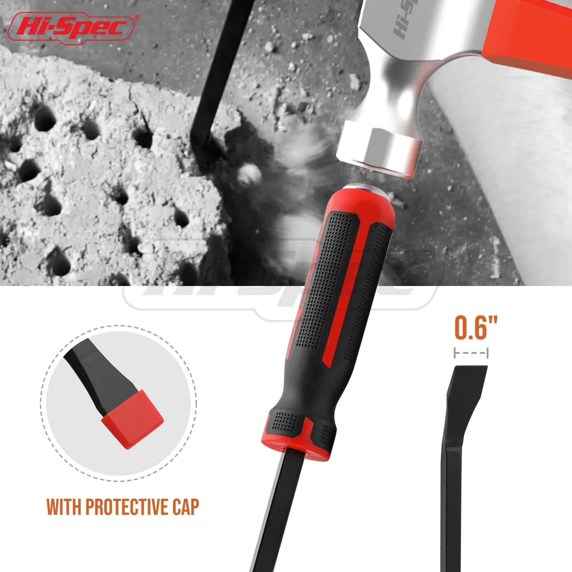 1pc 12" (1ft) / 0.3m Steel Pry Bar. Comfort Hold Handle and Heavy Duty Striking Cap