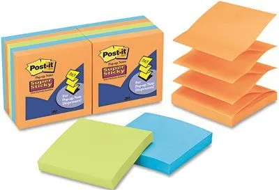 3M Pop-Up Notes' 3 X 3' Neon' 10 90-Sheet Pads/Pack