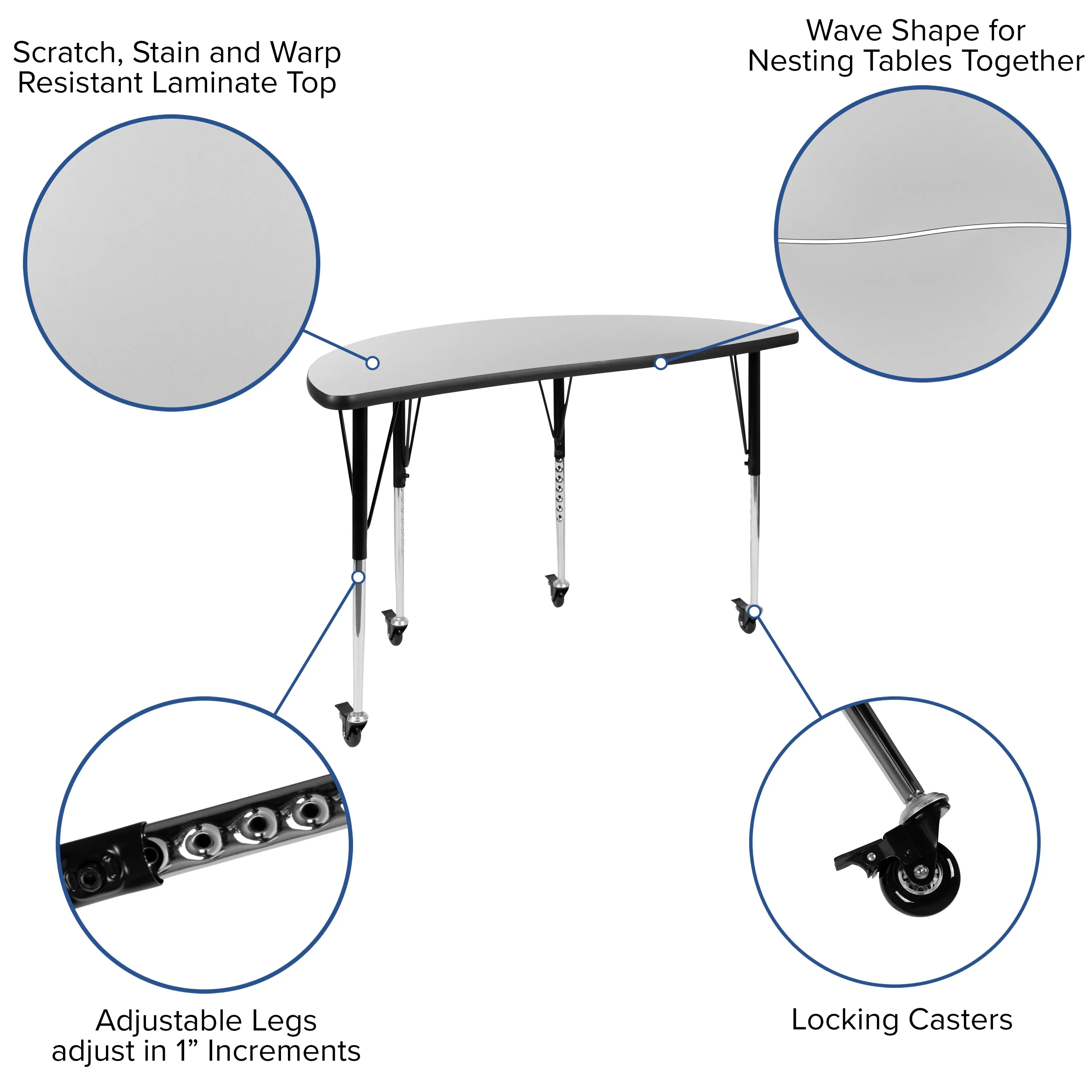 48" Circle Wave Grey Table Set XU-GRP-16CH-A48-HCIRC-GY-T-A-CAS-GG