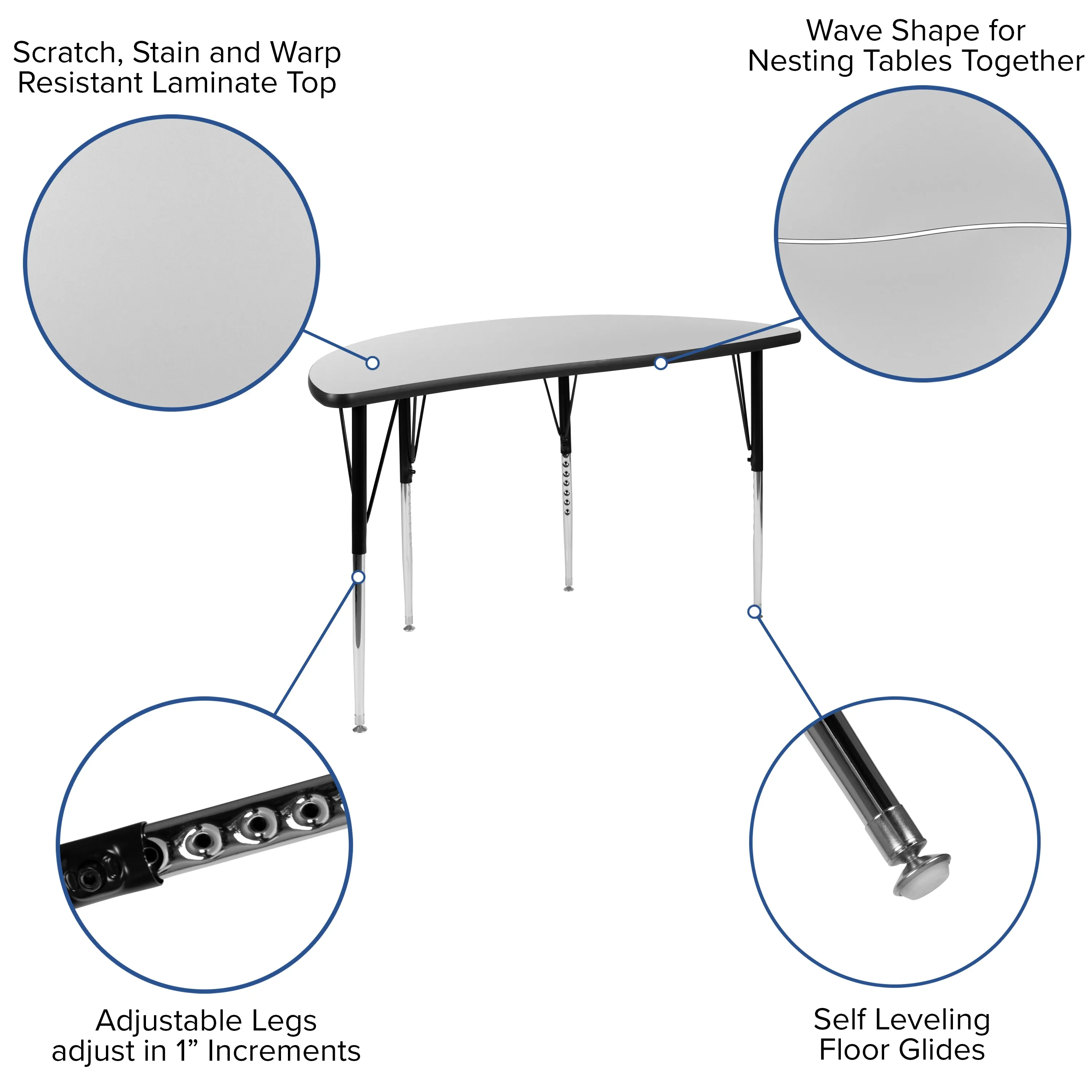 48" Circle Wave Grey Table Set XU-GRP-16CH-A48-HCIRC-GY-T-A-GG