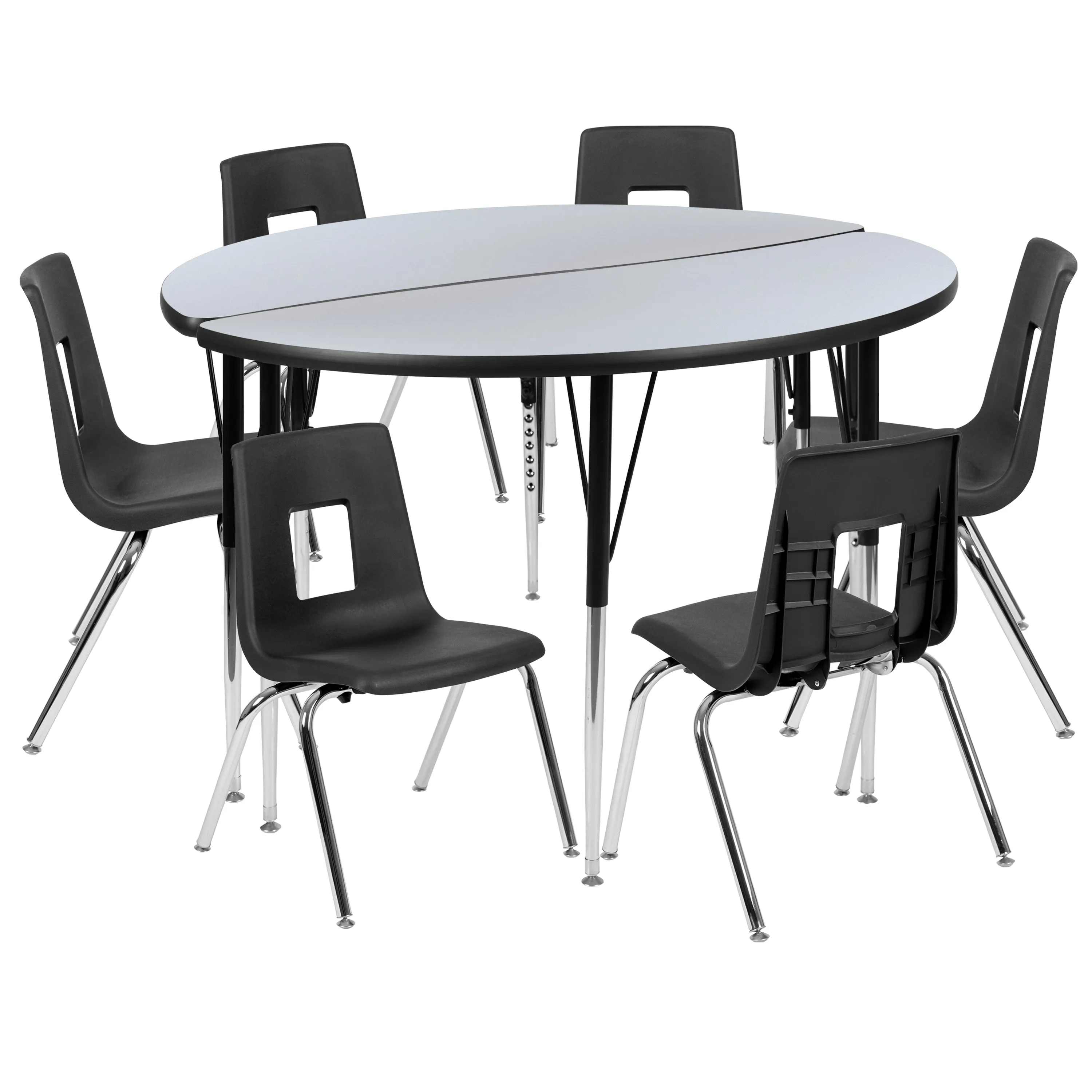 48" Circle Wave Grey Table Set XU-GRP-16CH-A48-HCIRC-GY-T-A-GG