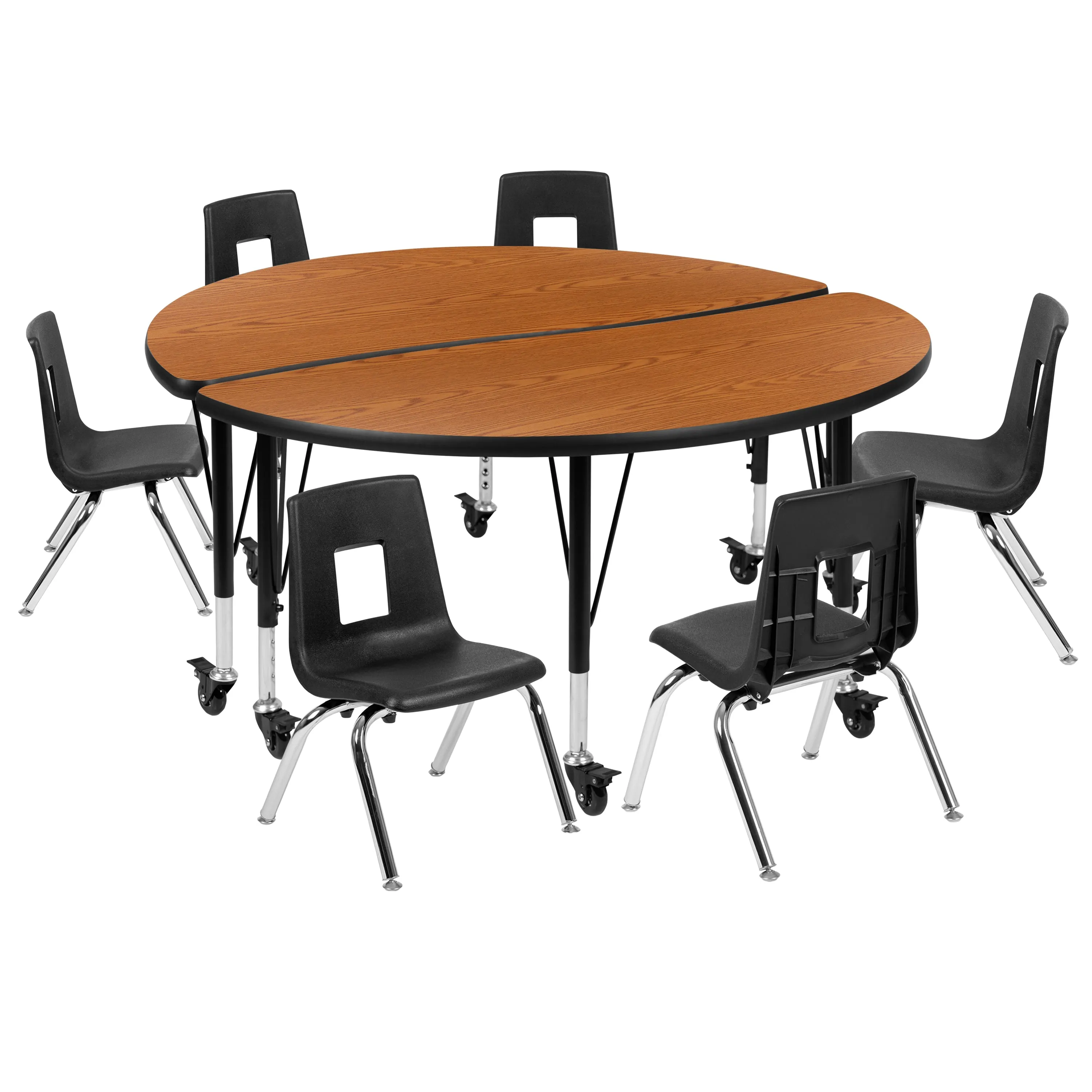 48" Circle Wave Oak Table Set XU-GRP-12CH-A48-HCIRC-OAK-T-P-CAS-GG