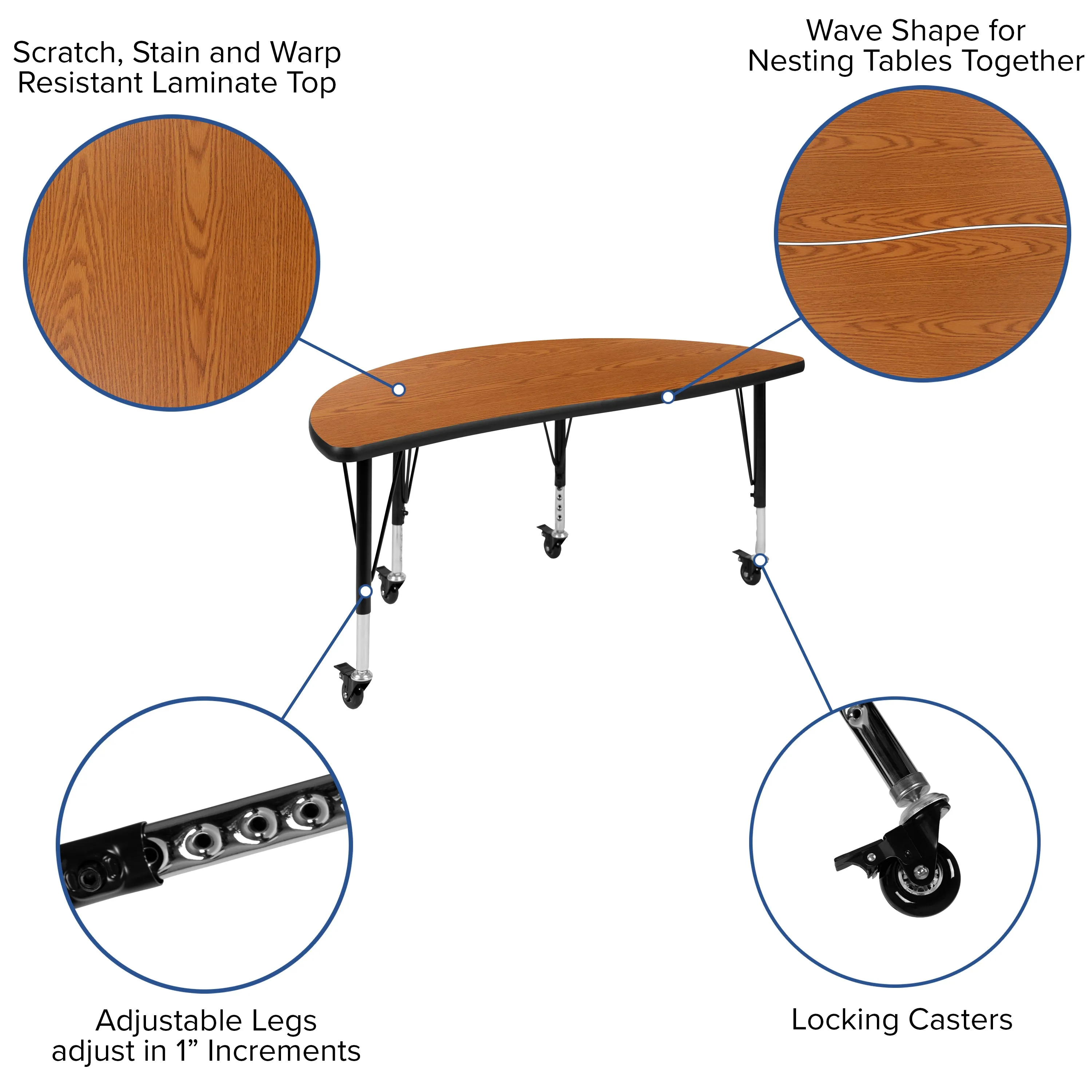 48" Circle Wave Oak Table Set XU-GRP-12CH-A48-HCIRC-OAK-T-P-CAS-GG