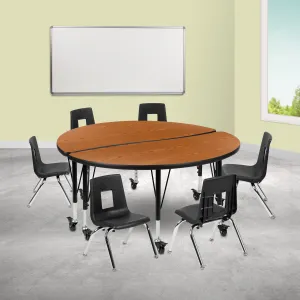 48" Circle Wave Oak Table Set XU-GRP-12CH-A48-HCIRC-OAK-T-P-CAS-GG