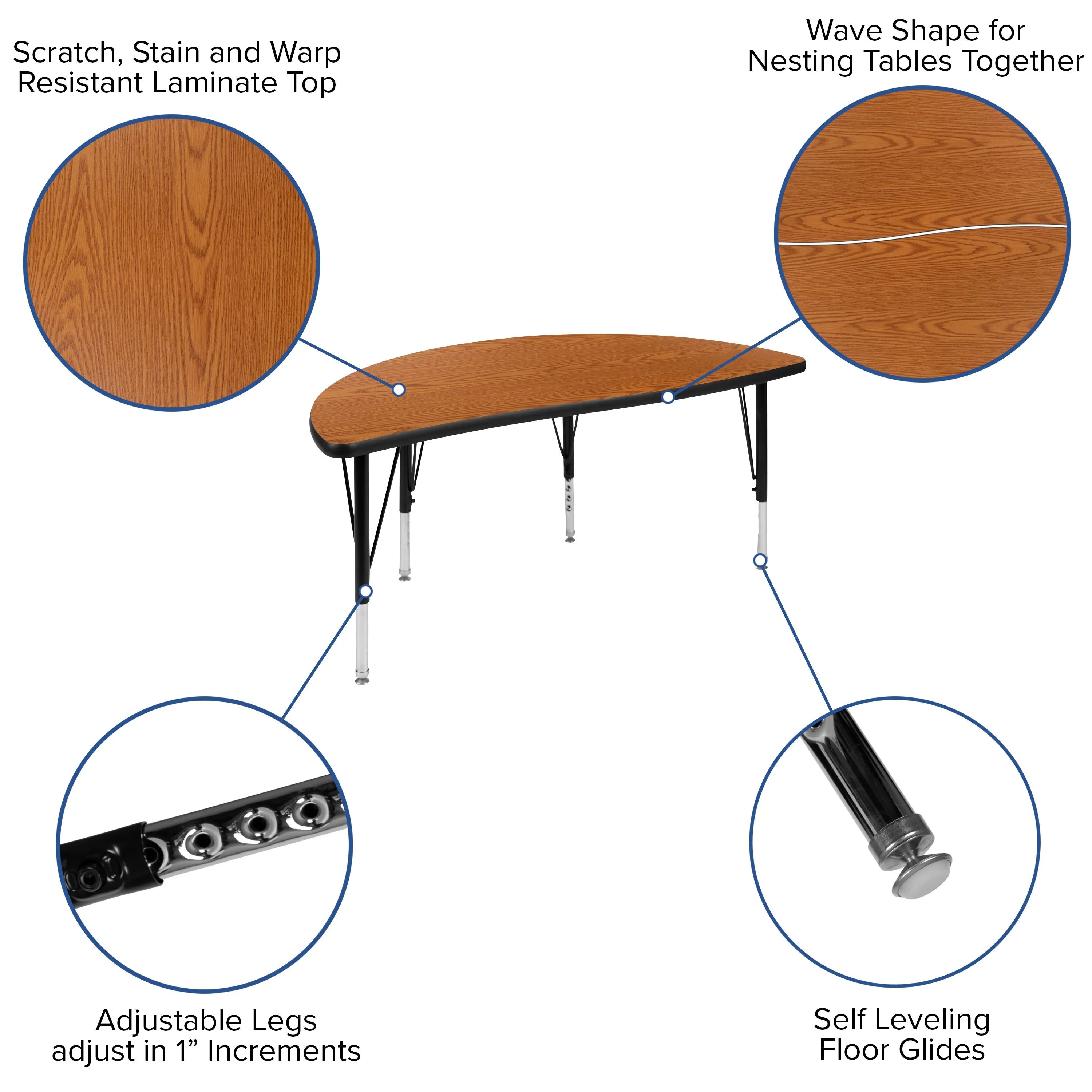 48" Circle Wave Oak Table Set XU-GRP-12CH-A48-HCIRC-OAK-T-P-GG