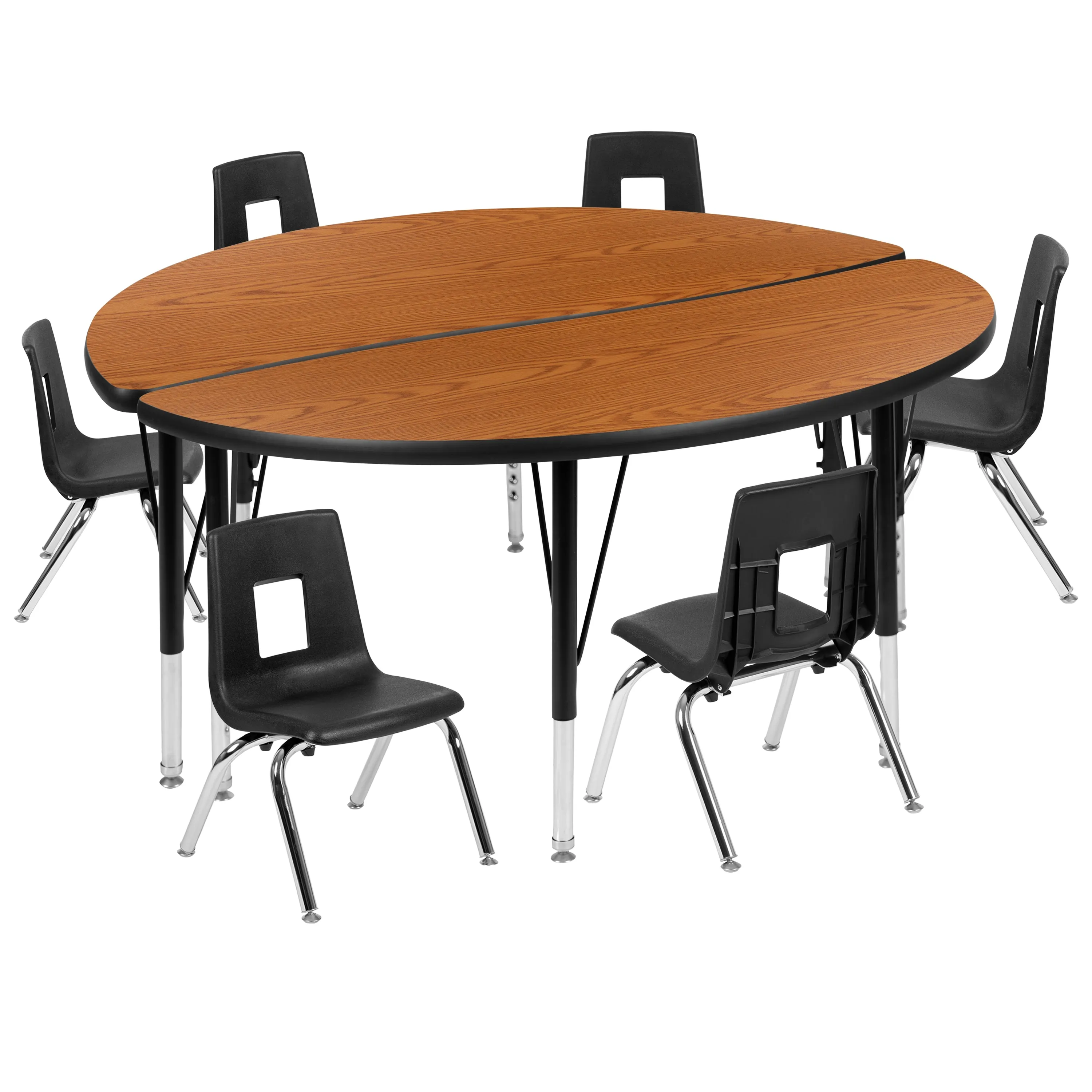 48" Circle Wave Oak Table Set XU-GRP-12CH-A48-HCIRC-OAK-T-P-GG