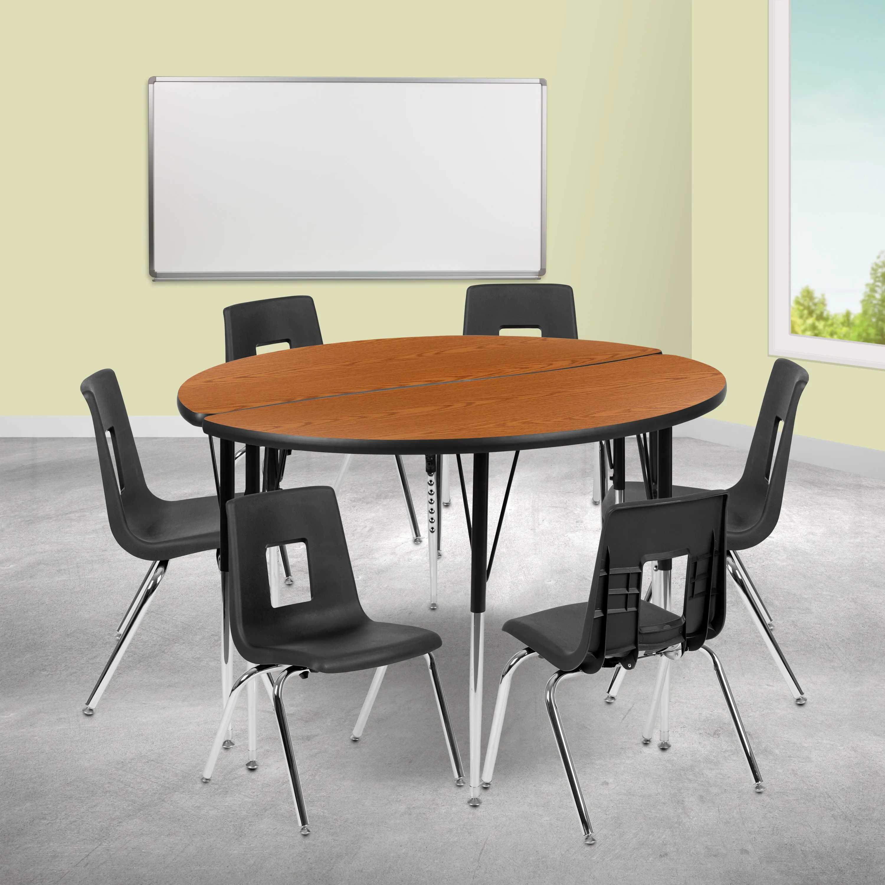 48" Circle Wave Oak Table Set XU-GRP-16CH-A48-HCIRC-OAK-T-A-GG