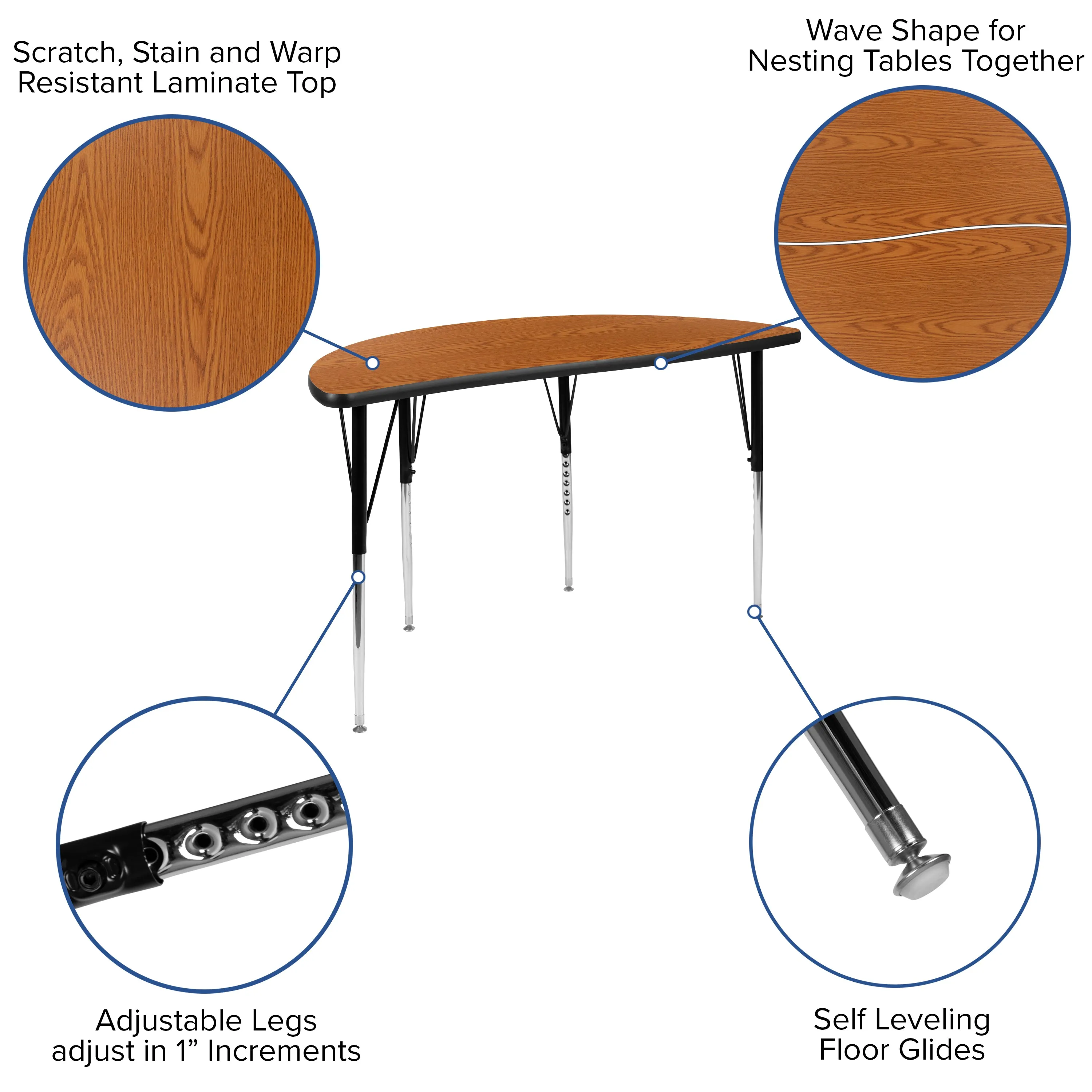 48" Circle Wave Oak Table Set XU-GRP-16CH-A48-HCIRC-OAK-T-A-GG