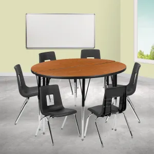 48" Circle Wave Oak Table Set XU-GRP-16CH-A48-HCIRC-OAK-T-A-GG