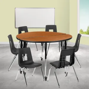 48" Circle Wave Oak Table Set XU-GRP-18CH-A48-HCIRC-OAK-T-A-CAS-GG
