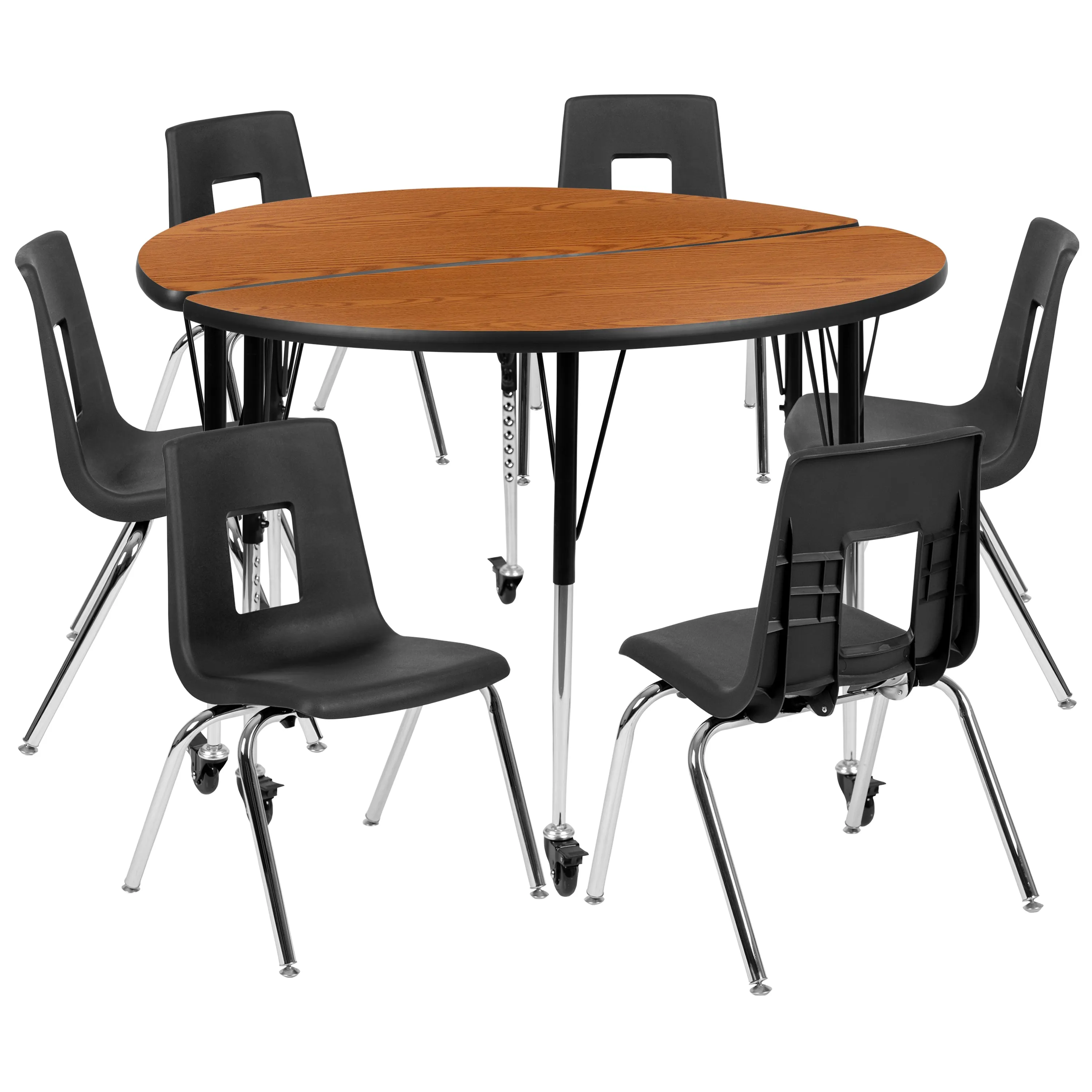48" Circle Wave Oak Table Set XU-GRP-18CH-A48-HCIRC-OAK-T-A-CAS-GG