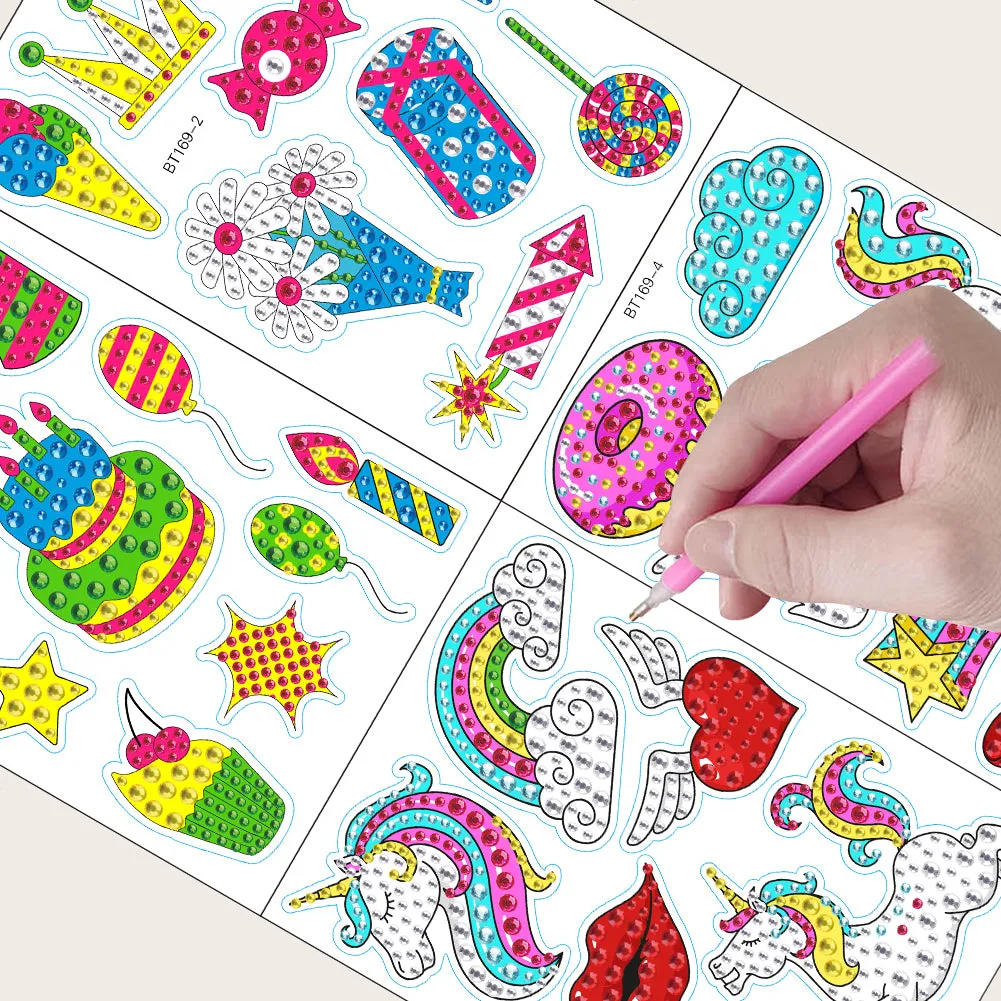 4pcs Diamond Mosaic Sticker Art Crafts DIY Gem Sticker Handmade Cartoon Stickers