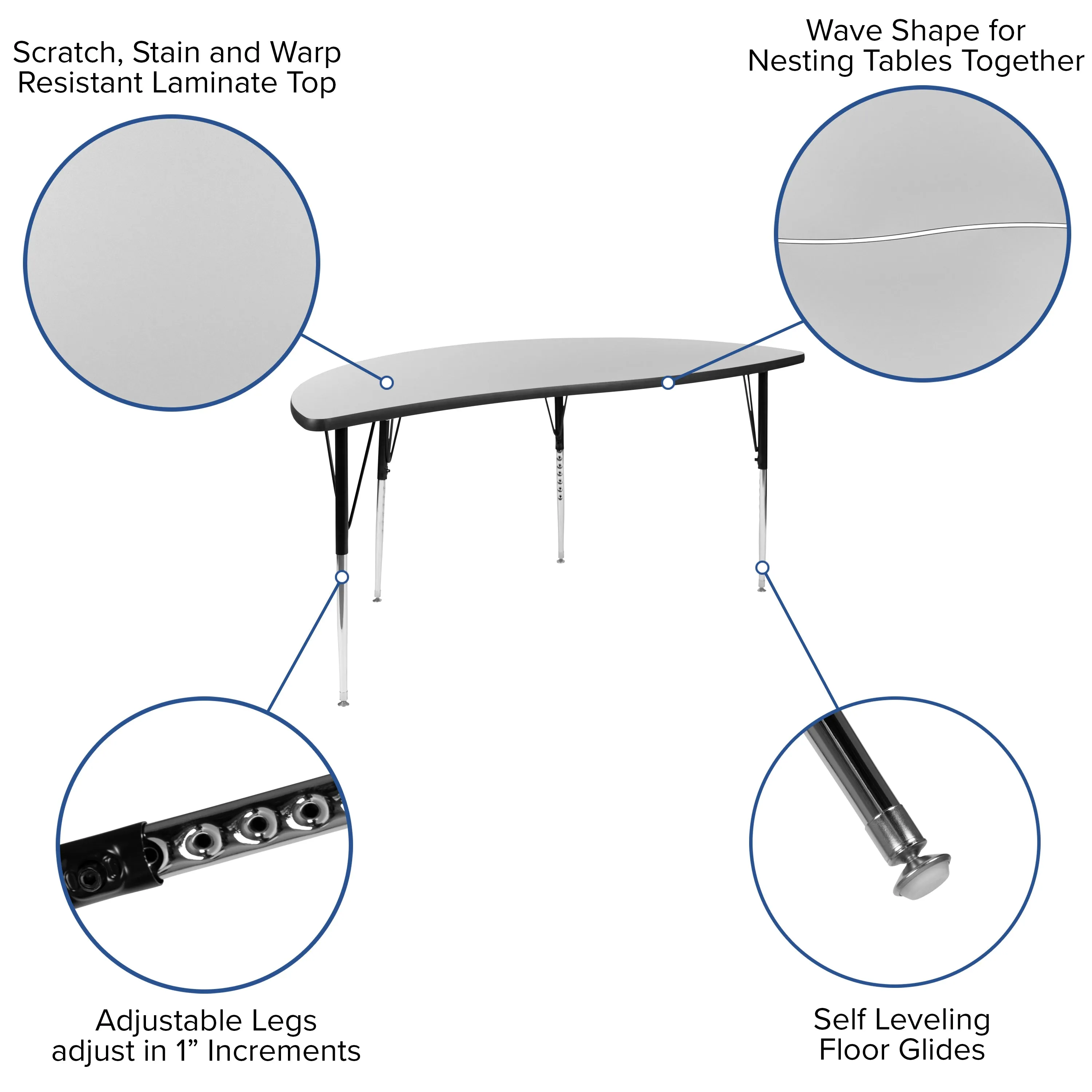 60" Circle Wave Grey Table Set XU-GRP-16CH-A60-HCIRC-GY-T-A-GG