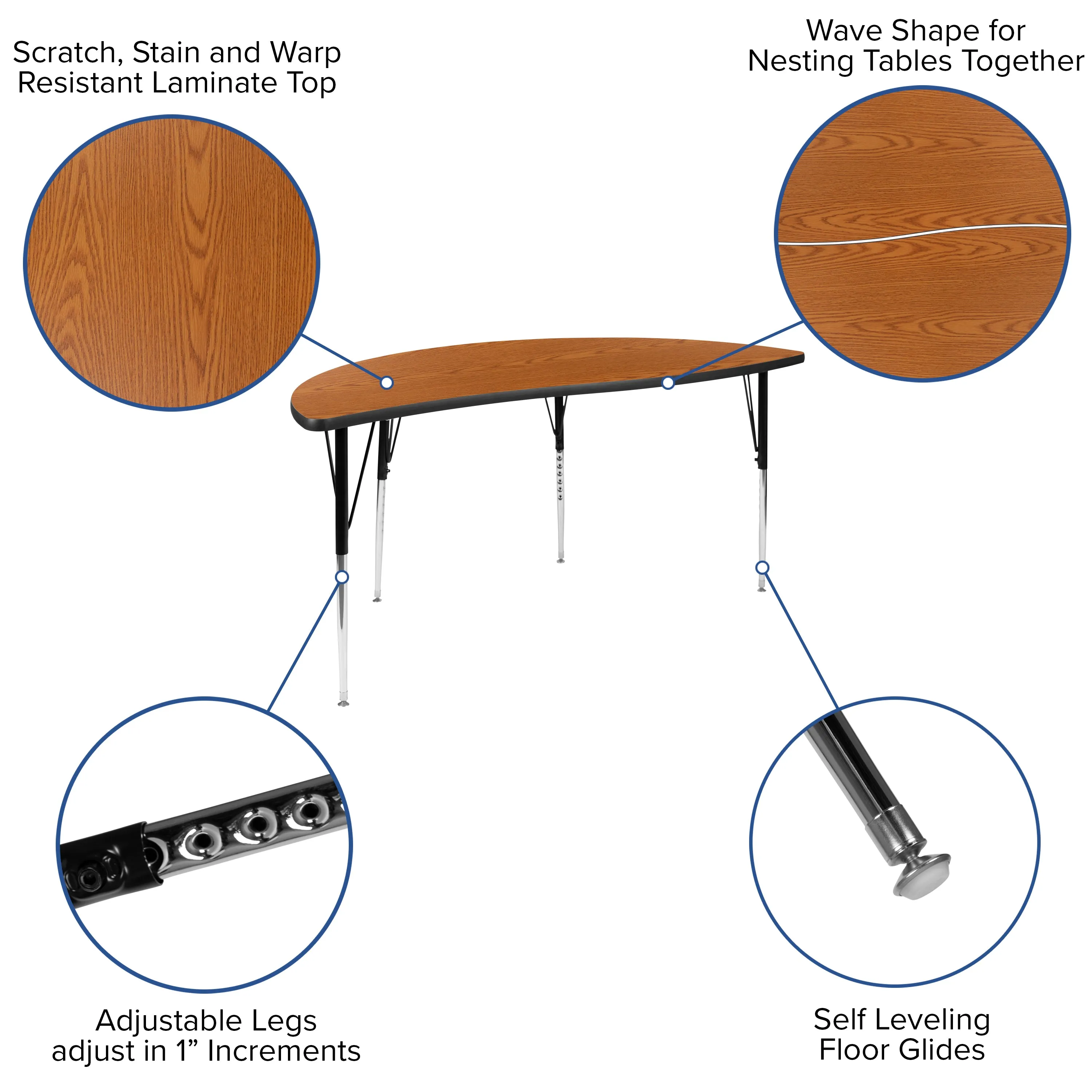 60" Circle Wave Oak Table Set XU-GRP-16CH-A60-HCIRC-OAK-T-A-GG