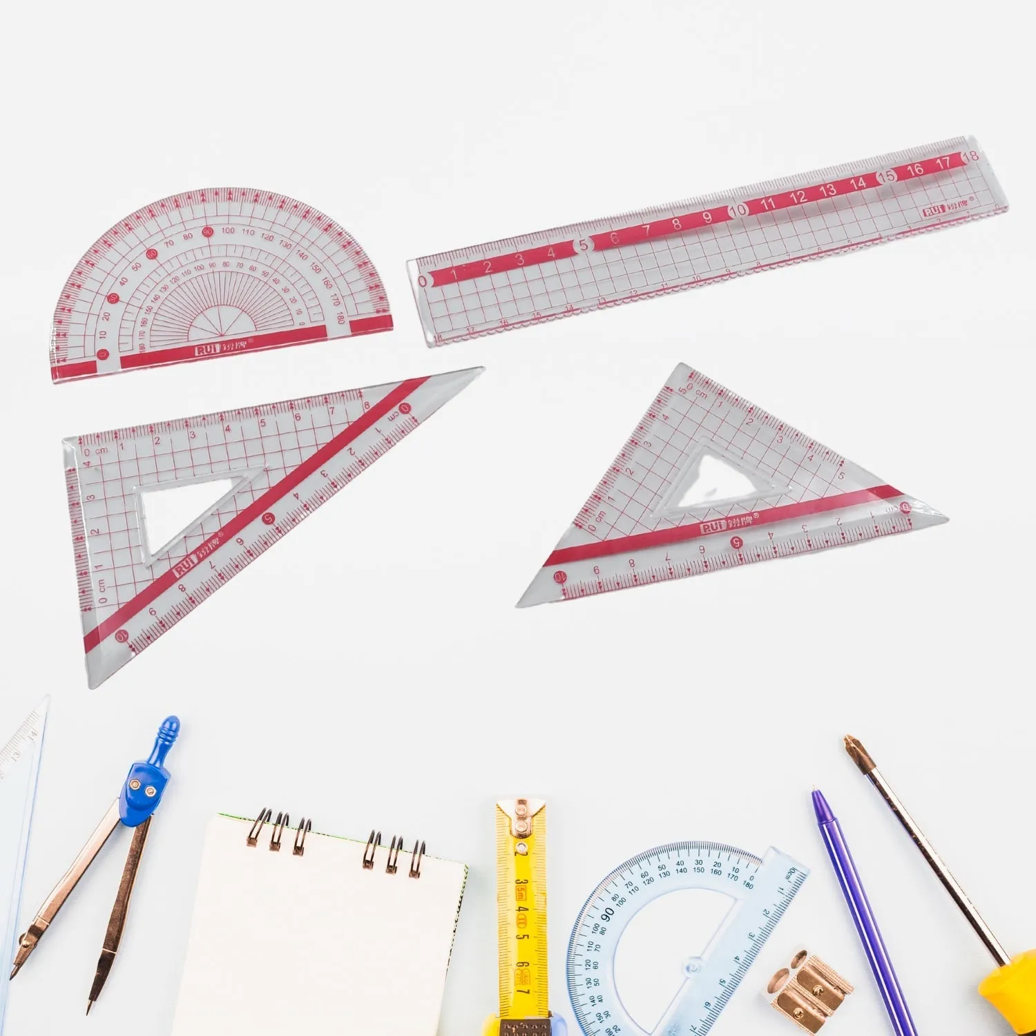 7913 Transparent Ruler Clear Ruler Plastic, Scales Ruler Set for Engineering Studying (4pc)