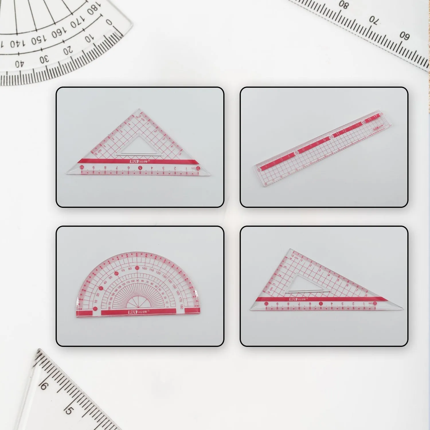 7913 Transparent Ruler Clear Ruler Plastic, Scales Ruler Set for Engineering Studying (4pc)