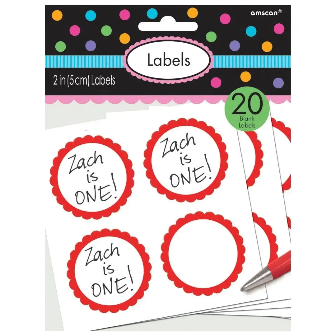Apple Red Scalloped Party Bag Labels - 20 Pkt