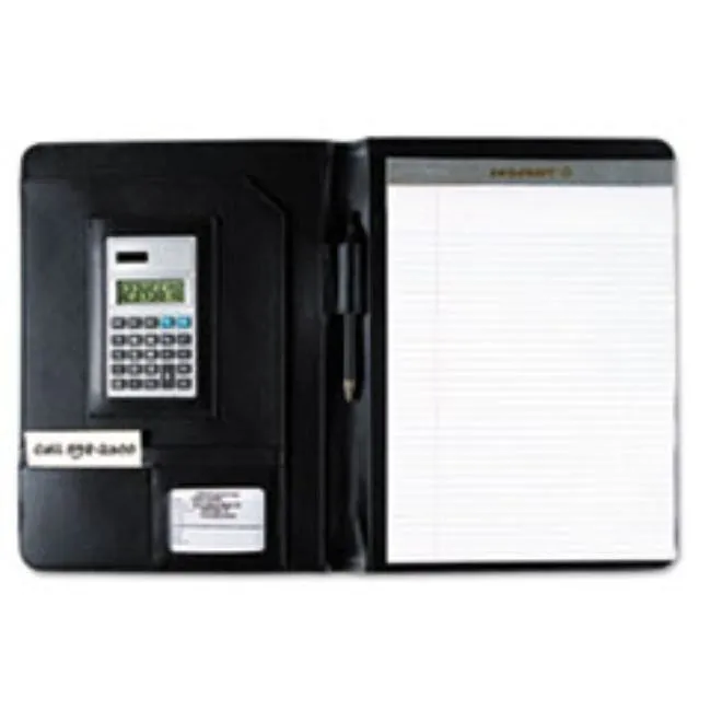 BLACK LEATHER LOOK PORTFOLIO, SOLAR CALCULATOR-WRITING PAD-PEN (5 PER PACK)