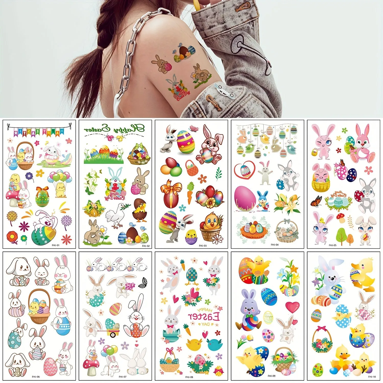 Cute Bunny Easter Temporary Tattoo Stickers  120 Patterns