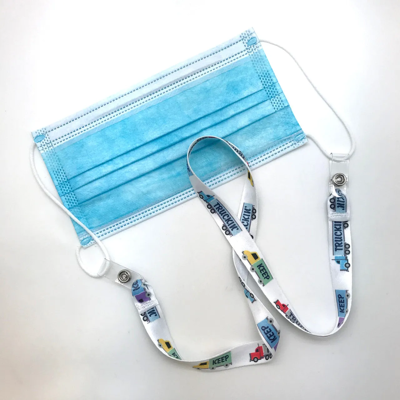 Keep Trucking Face mask holder lanyard 24" long in our  with vinyl snap fittings printed on 5/8" Ultra Lanyard fabric