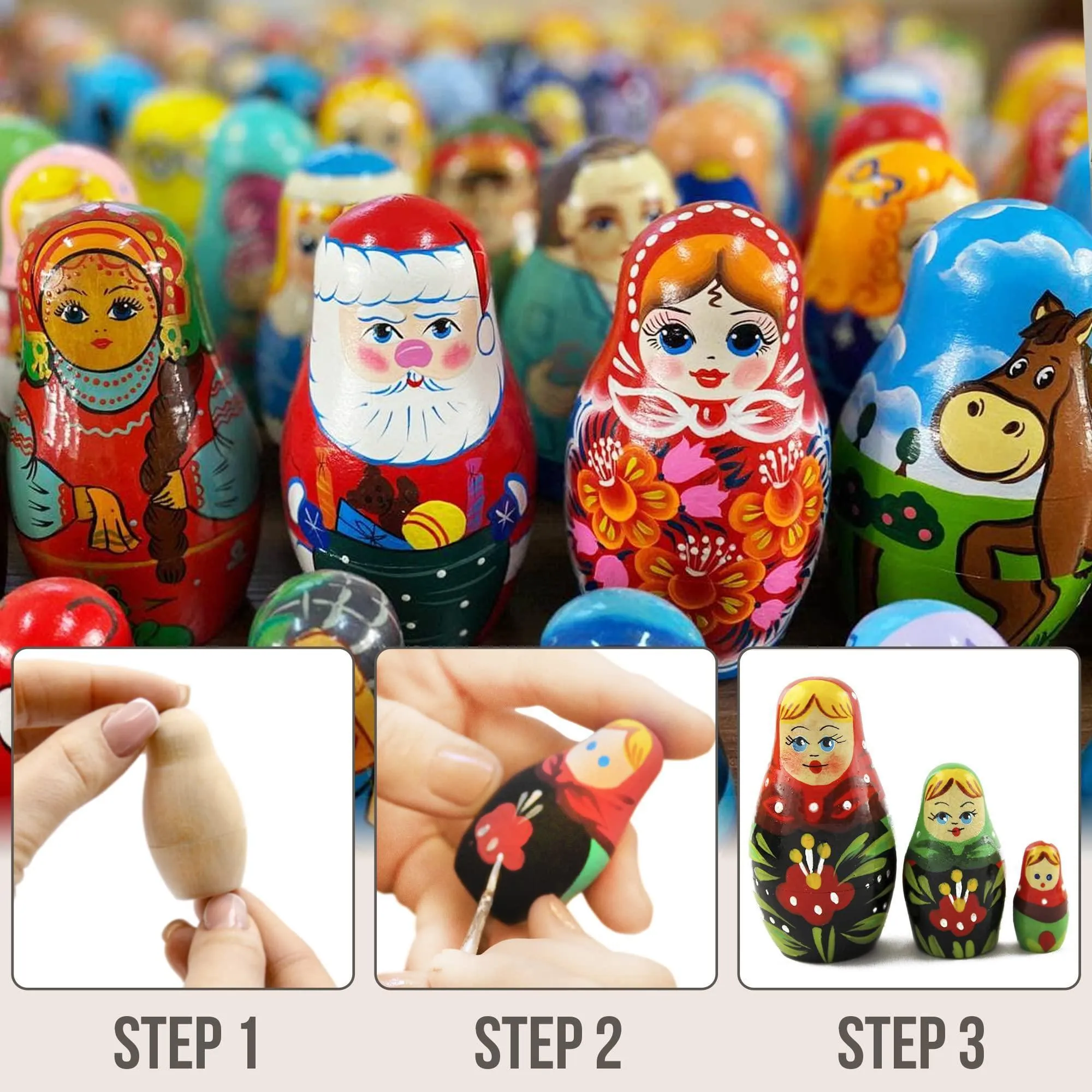 Lot of Blank Nesting Dolls of 10 Sets by 3 pcs Blank Wooden Matryoshka Dolls