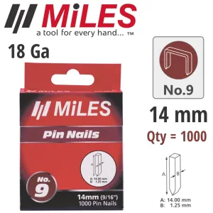 MILES GALV HEADLESS PIN 18G 14MM X 1000PCS MILES NO9 MILSTAP9-14
