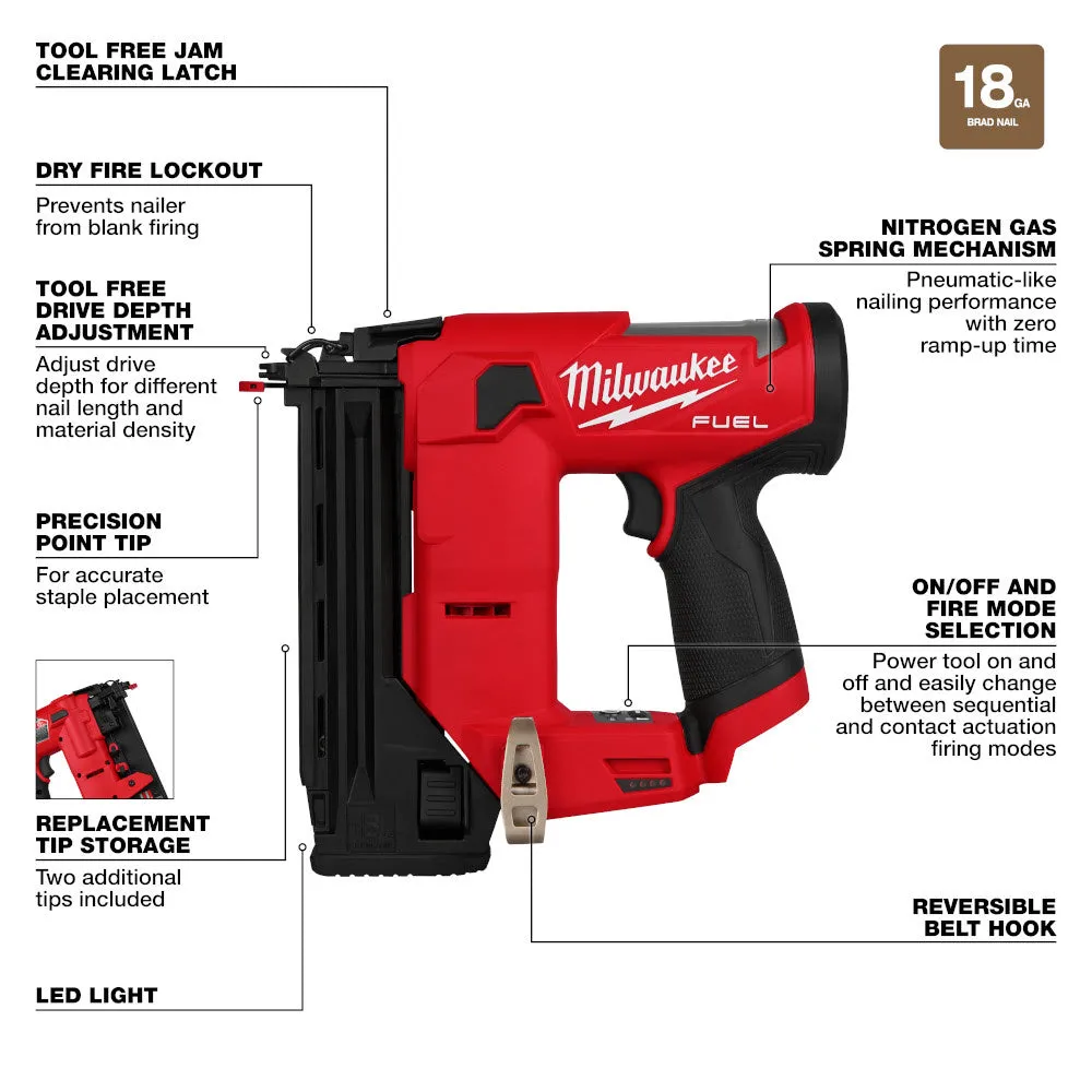 Milwaukee 2541-20 M12 FUEL 18 Gauge Compact Brad Nailer