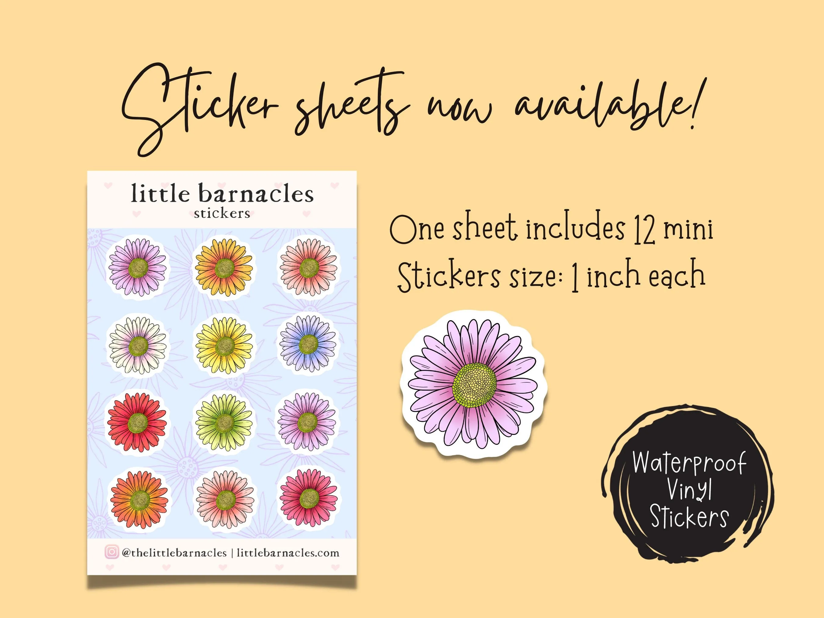 Mini Daisy Flower Sticker Sheet Cute Colorful Small Sticker