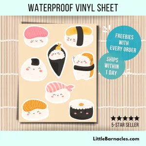 Mini Sushi Sticker Sheet Cute Sushi Seafood Cartoon Small Sticker