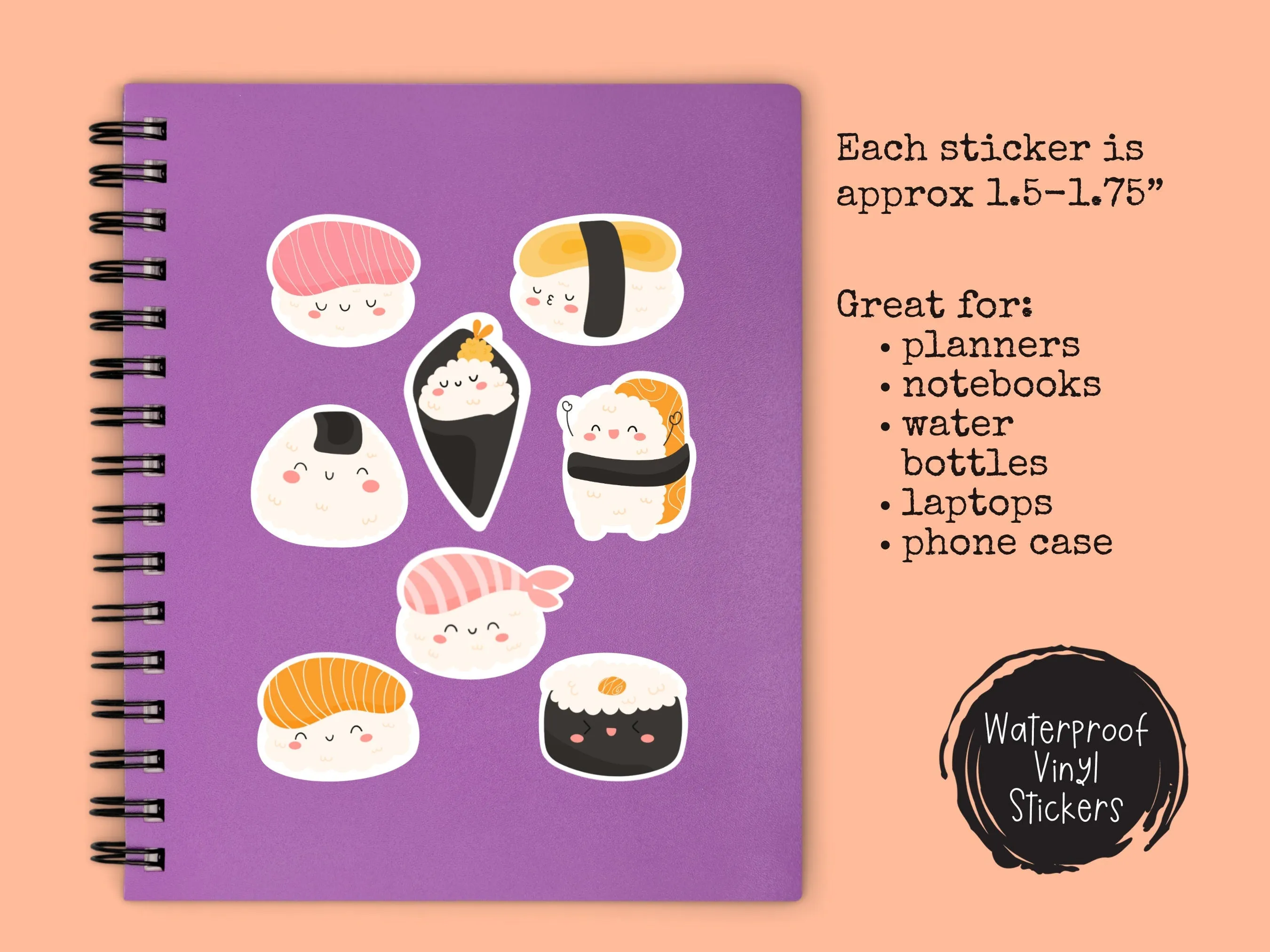 Mini Sushi Sticker Sheet Cute Sushi Seafood Cartoon Small Sticker