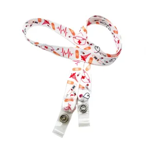 Nurse theme Face mask holder lanyard 24" long  with vinyl snap fittings printed on 5/8" Ultra Lanyard fabric
