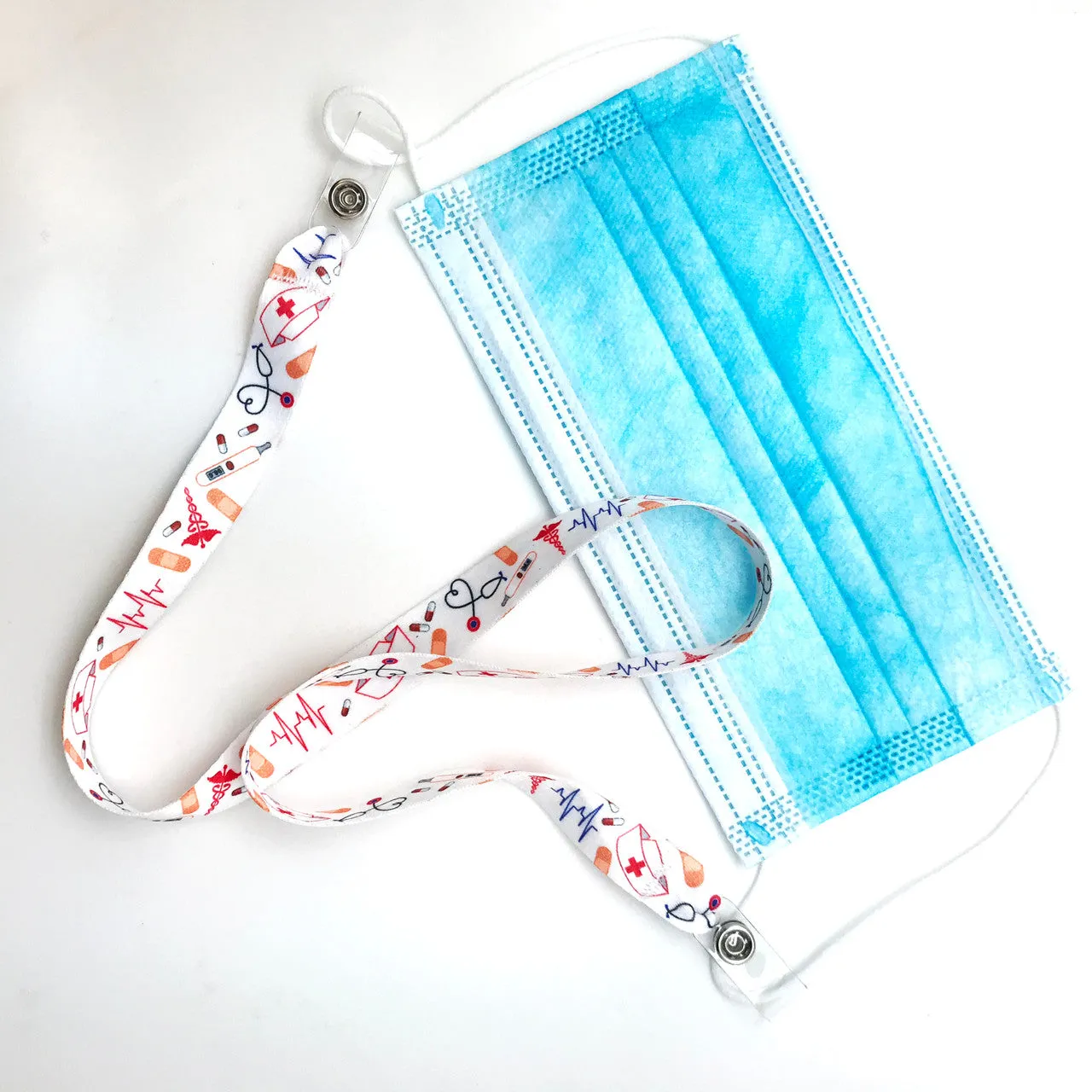 Nurse theme Face mask holder lanyard 24" long  with vinyl snap fittings printed on 5/8" Ultra Lanyard fabric