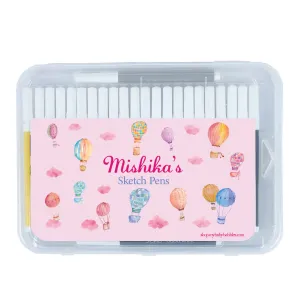 Personalised Aqua Sketch Pens - Hot Air Balloon, Pink