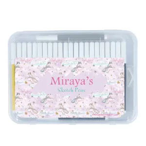 Personalised Aqua Sketch Pens - Unicorn Glitter, Pink
