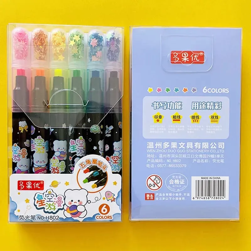 Set of 6 Black Space Bear Highlighters