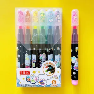 Set of 6 Black Space Bear Highlighters