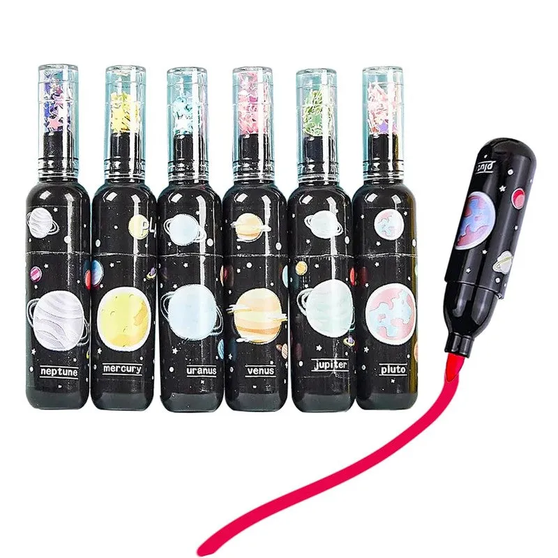 Space-Themed Mini Highlighter Pen, Fine Tip and Grip Marker Pen, Bottle Shaped Highlighters Stationery Items for Kids and Adults (Set of 6, Multicolor)