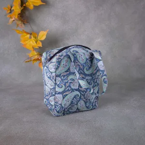 Water Proof Cotton Lunch Bag Blue with Grey Mango Design.