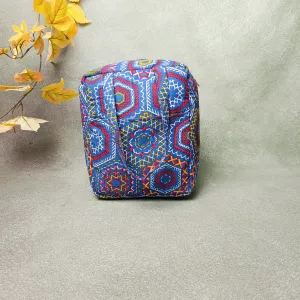 Water Proof Cotton Lunch Bag Blue with Red and White Pentagonal Prints Design
