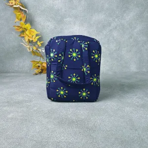 Water Proof Cotton Lunch Bag Dark Blue with Green Graphic Prints