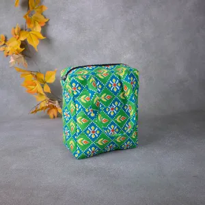 Water Proof Cotton Lunch Bag Green Colour with Red  Flower Design.
