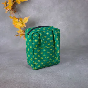 Water Proof Cotton Lunch Bag Green with Yellow Small Flower Design.