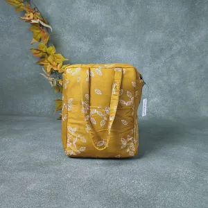 Water Proof Cotton Lunch Bag Yellow with White Floral Prints