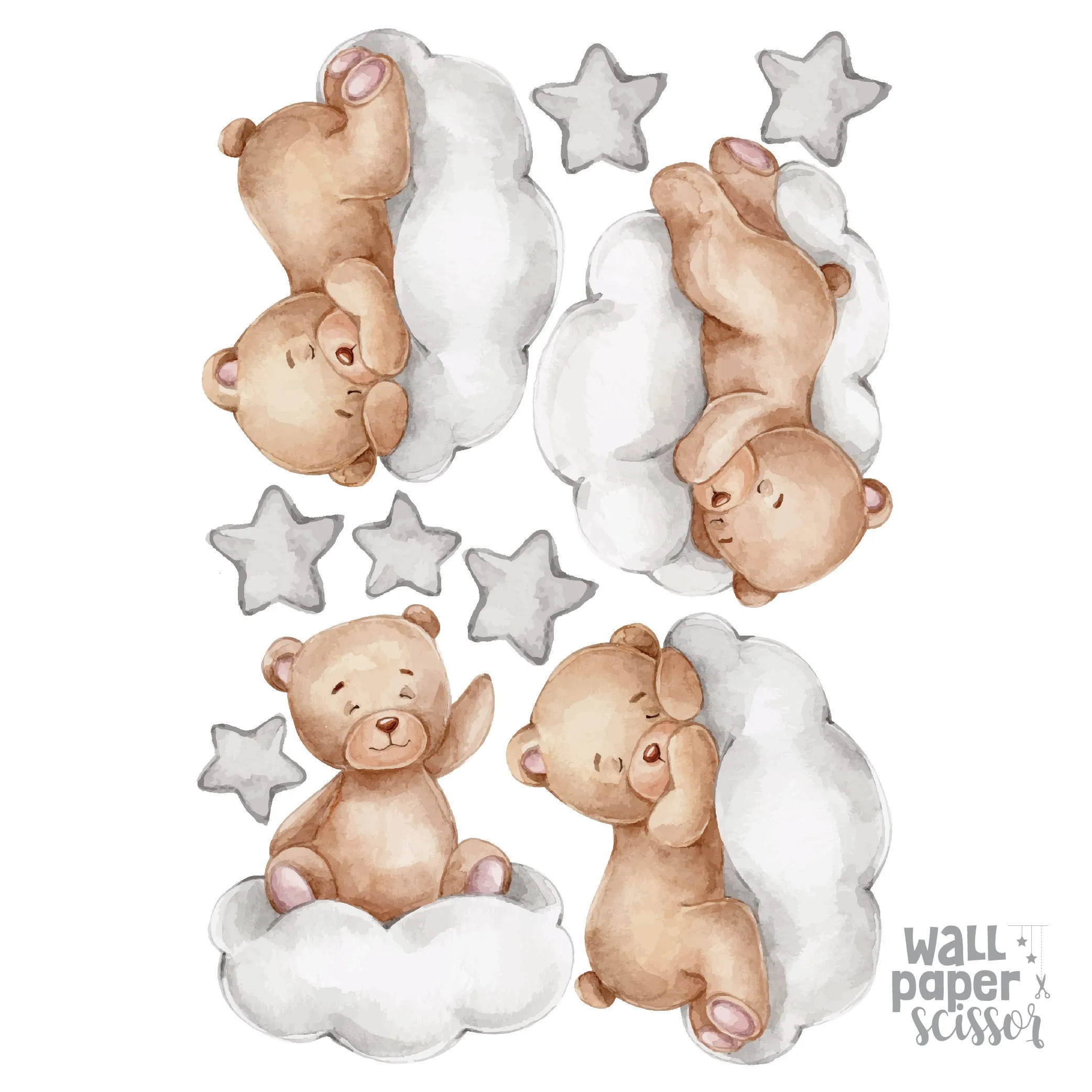Watercolour Sleepy Bear Wall Stickers